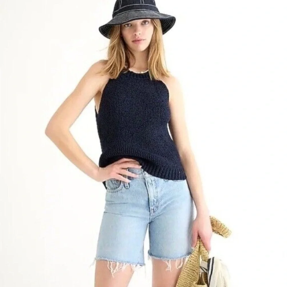 J.Crew Women's Navy Blue Cotton Sleeveless Round Neck Knit Top Size Medium‎